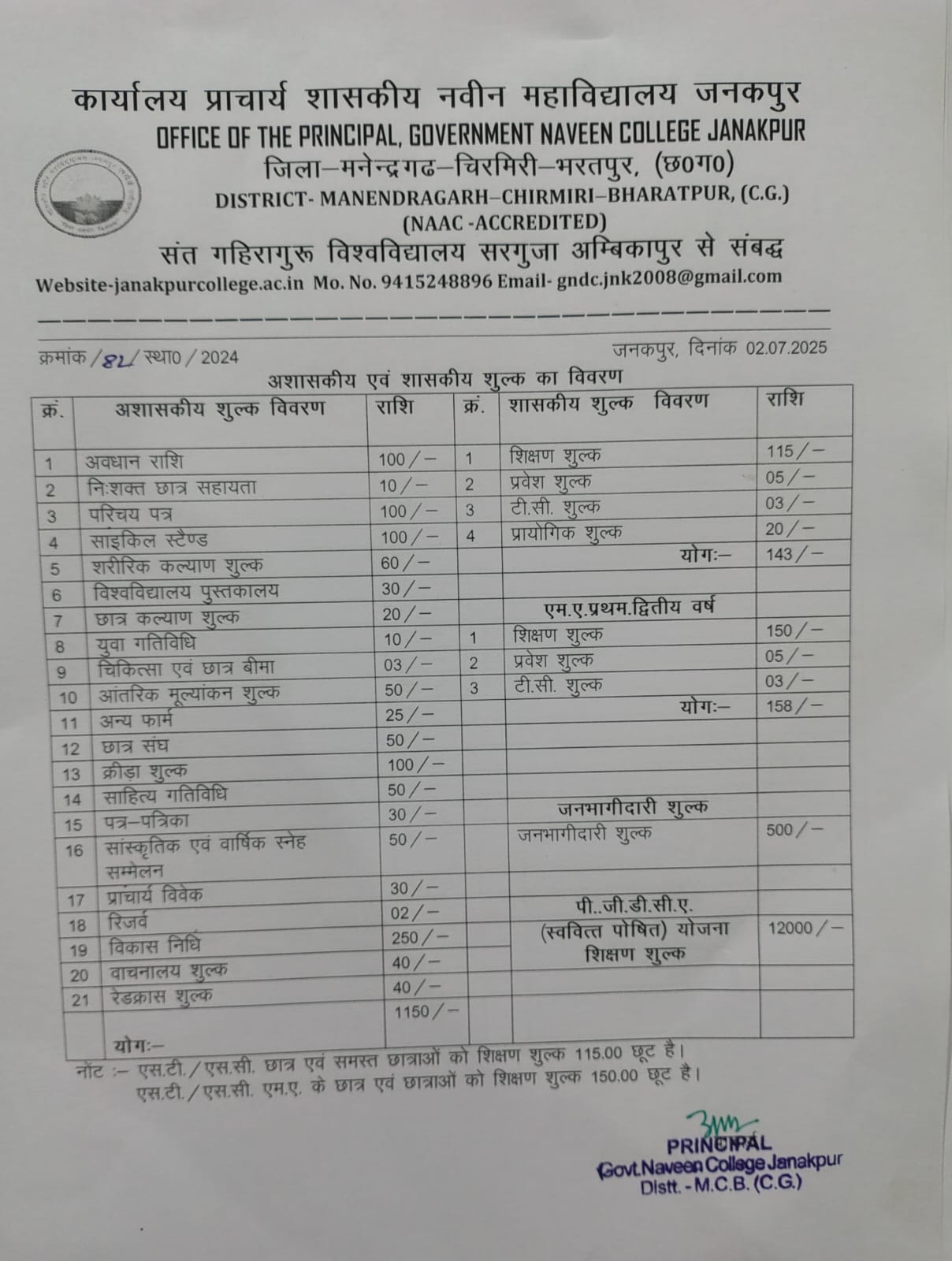 FEES STRUCTURE